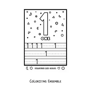 Image à colorier de l’activité pour apprendre le chiffre 1 en anglais