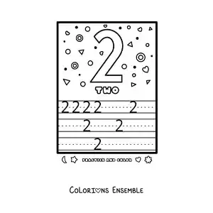 Image à colorier de l’activité pour apprendre le chiffre 2 en anglais