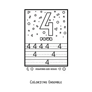Image à colorier de l’activité pour apprendre le chiffre 4 en anglais