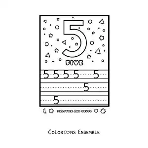 Image à colorier de l’activité pour apprendre le chiffre 5 en anglais