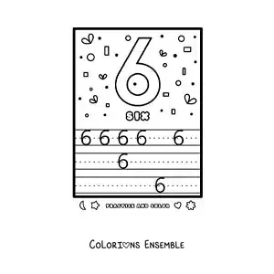 Image à colorier de l’activité pour apprendre le chiffre 6 en anglais