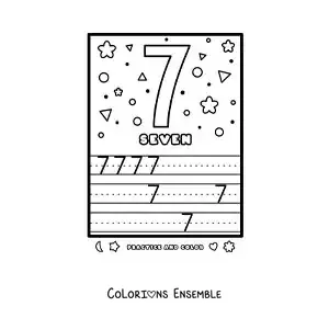 Image à colorier de l’activité pour apprendre le chiffre 7 en anglais