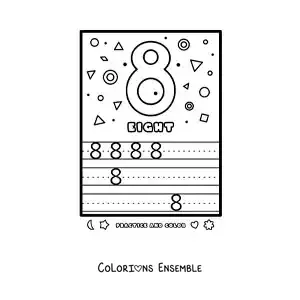 Image à colorier de l’activité pour apprendre le chiffre 8 en anglais