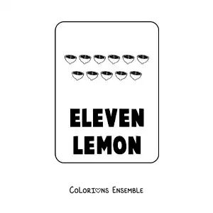 Image à colorier du chiffre 11 en anglais avec des fruits