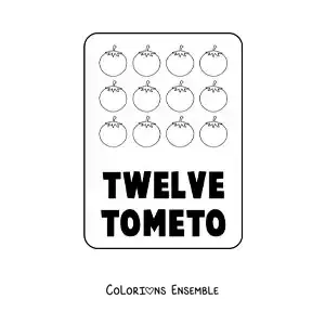 Image à colorier du chiffre 12 en anglais avec des fruits