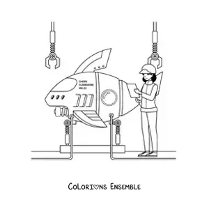 Image à colorier d'une ingénieure navale construisant un sous-marin