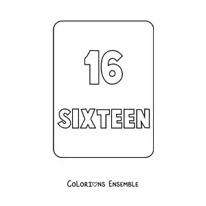 Image à colorier du chiffre 16 en anglais
