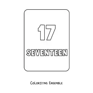 Image à colorier du chiffre 17 en anglais