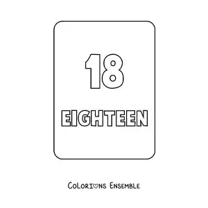 Image à colorier du chiffre 18 en anglais