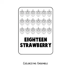 Image à colorier du chiffre 18 en anglais avec des fruits