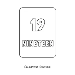 Image à colorier du chiffre 19 en anglais