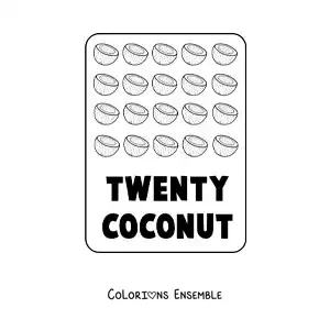 Image à colorier du nombre 20 en anglais avec des fruits