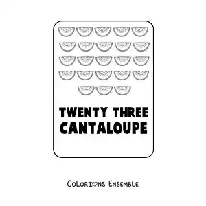 Image à colorier du nombre 23 en anglais avec des fruits