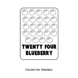 Image à colorier du nombre 24 en anglais avec des fruits