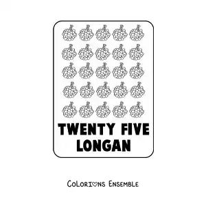 Image à colorier du nombre 25 en anglais avec des fruits
