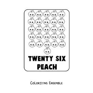 Image à colorier du nombre 26 en anglais avec des fruits