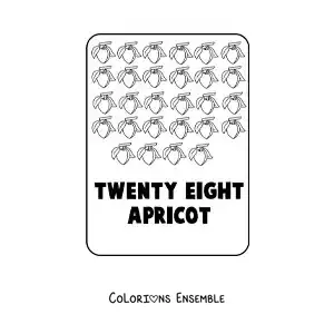 Image à colorier du nombre 28 en anglais avec des fruits