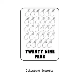 Image à colorier du nombre 29 en anglais avec des fruits