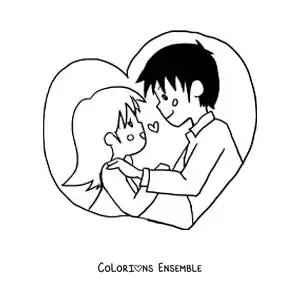 Image à colorier d’un couple amoureux en style anime