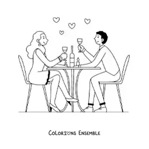 Image à colorier d’un couple amoureux dans un restaurant