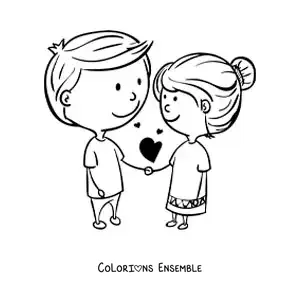 Image à colorier d’un couple amoureux kawaii