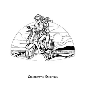 Image à colorier d’un couple sur une moto