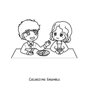 Image à colorier d’un couple amoureux en style anime lors d’un rendez-vous