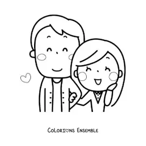 Image à colorier d’un couple avec un petit ami grand et une petite amie petite