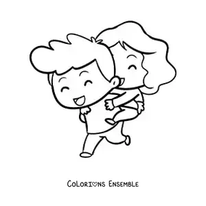 Image à colorier d’un garçon portant sa petite amie dans ses bras