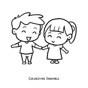 Image à colorier d’un couple amoureux se tenant la main