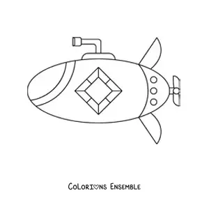 Image à colorier d'un sous-marin espion avec périscope et un hublot