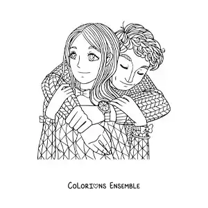 Image à colorier d’un couple enlacé