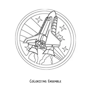 Image à colorier d'une fusée réaliste avec un arc-en-ciel
