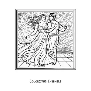 Image à colorier d’un couple heureux dansant ensemble