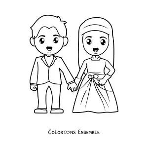 Image à colorier des mariés à leur mariage