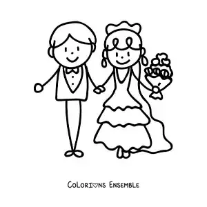 Image à colorier d’un mariage en dessin animé