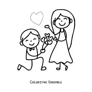 Image à colorier d’une demande en mariage en dessin animé