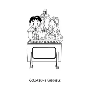 Image à colorier d’un mariage japonais traditionnel