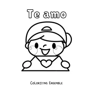 Dessin à colorier d’un garçon tenant une lettre d’amour avec la phrase « Je t’aime »