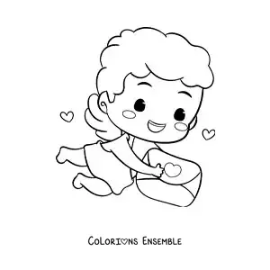 Dessin à colorier de Cupidon tenant une lettre d’amour