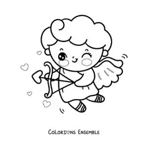 Dessin à colorier de Cupidon en train de tirer une flèche