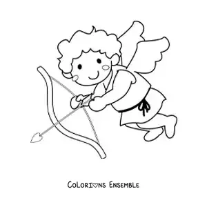 Dessin à colorier de Cupidon avec un arc et une flèche