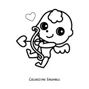 Dessin à colorier d’un bébé Cupidon en train de tirer une flèche