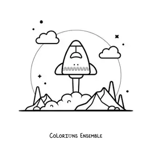 Image à colorier d'une fusée qui décolle de la Terre