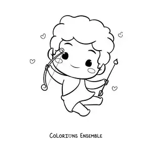 Dessin à colorier d’un tendre bébé Cupidon de dessin animé avec un arc et une flèche