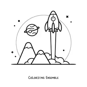 Image à colorier d'une fusée qui décolle vers l'espace