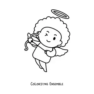 Dessin à colorier d’un Cupidon de dessin animé en train de tirer une flèche