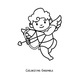 Dessin à colorier d’un bébé Cupidon de dessin animé en train de tirer une flèche