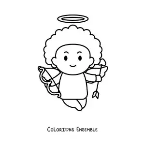 Dessin à colorier d’un Cupidon de dessin animé avec un arc et une flèche