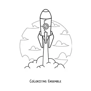 Image à colorier d'une fusée qui décolle dans le ciel